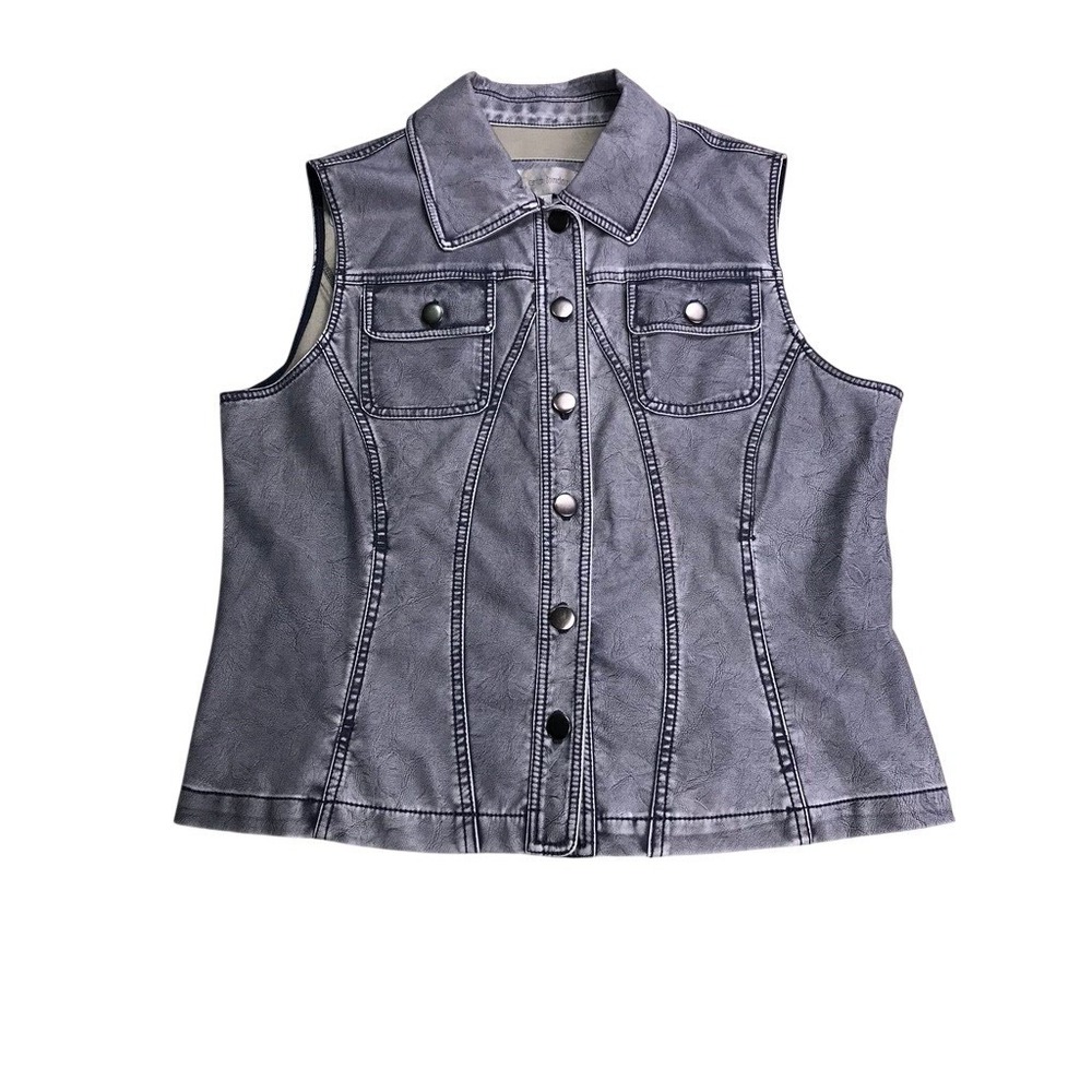 Erin London Faux Leather Vest Womens Size M Gray Distressed Moto Biker Y2K